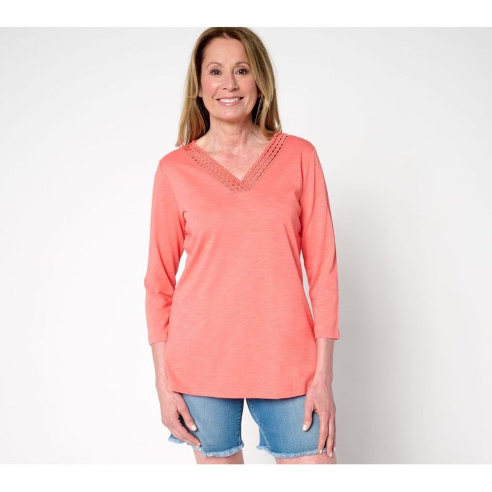 Liberare Women's Top Sz S Slub Knit Braided Beauty V Neck Pink A686375